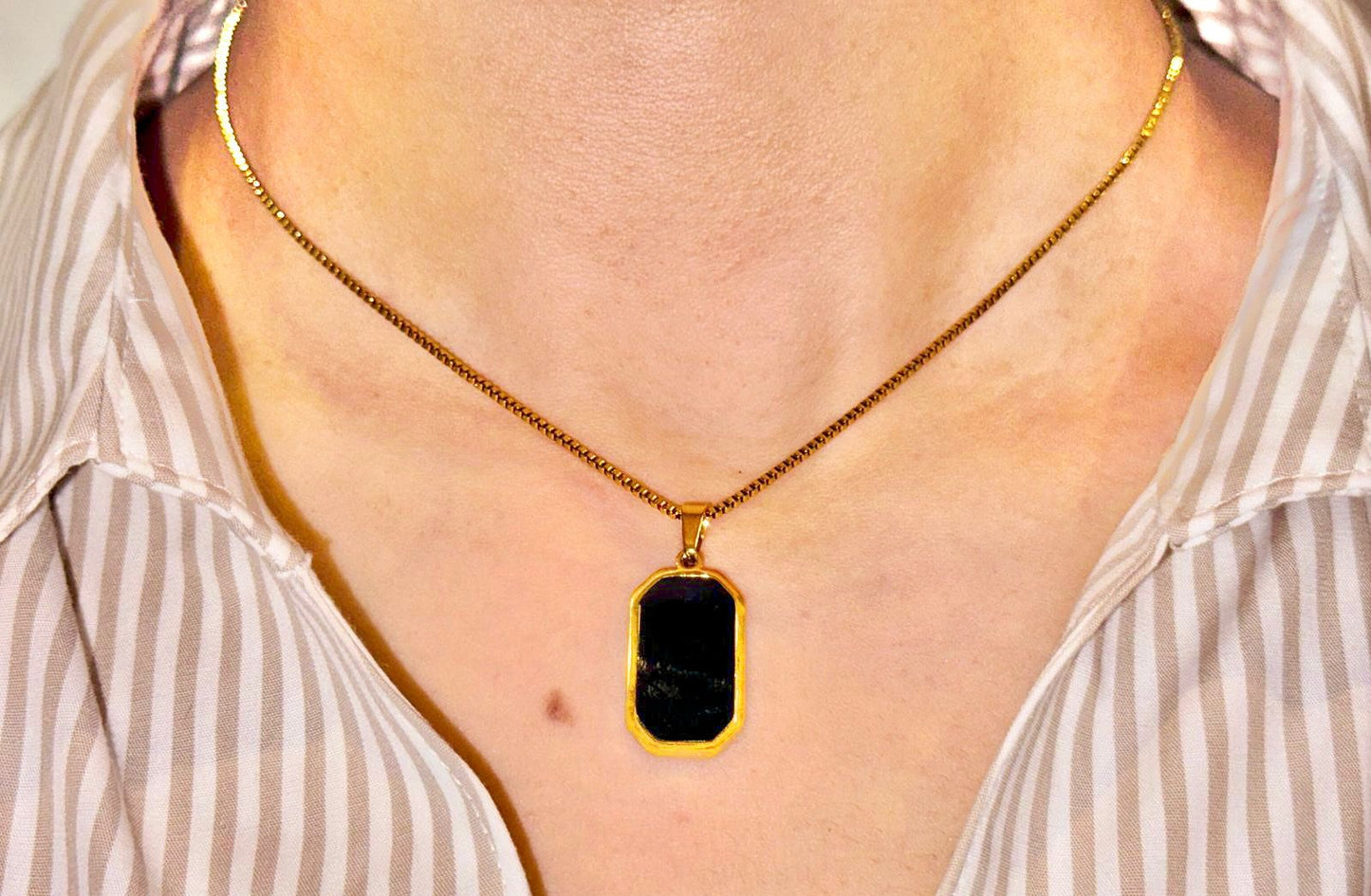 Black Onyx Gold-Plated-Stainless Steel Pendant Necklace