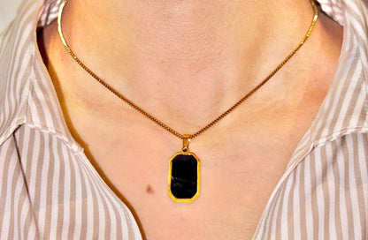 Black Onyx Gold-Plated-Stainless Steel Pendant Necklace