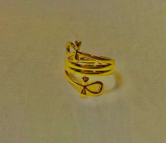 Adjustable Gold Plated Stainless Steel Ring – Elegant Infinity & Bow Design for Women