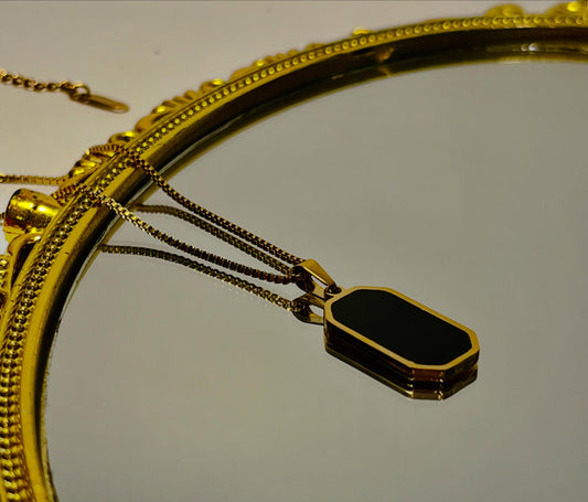 Black Onyx Gold-Plated-Stainless Steel Pendant Necklace