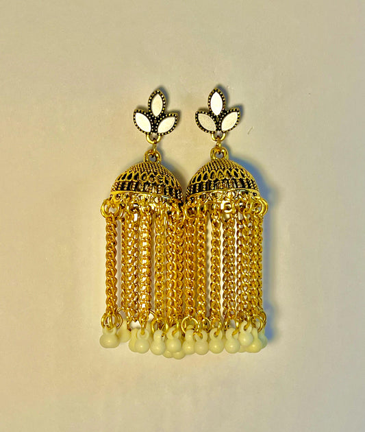 Elegant Gold Jhumka Earrings with Pearl Accents