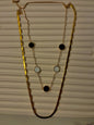 Gold Stainless Steel Layered Necklace with Black & White Accents