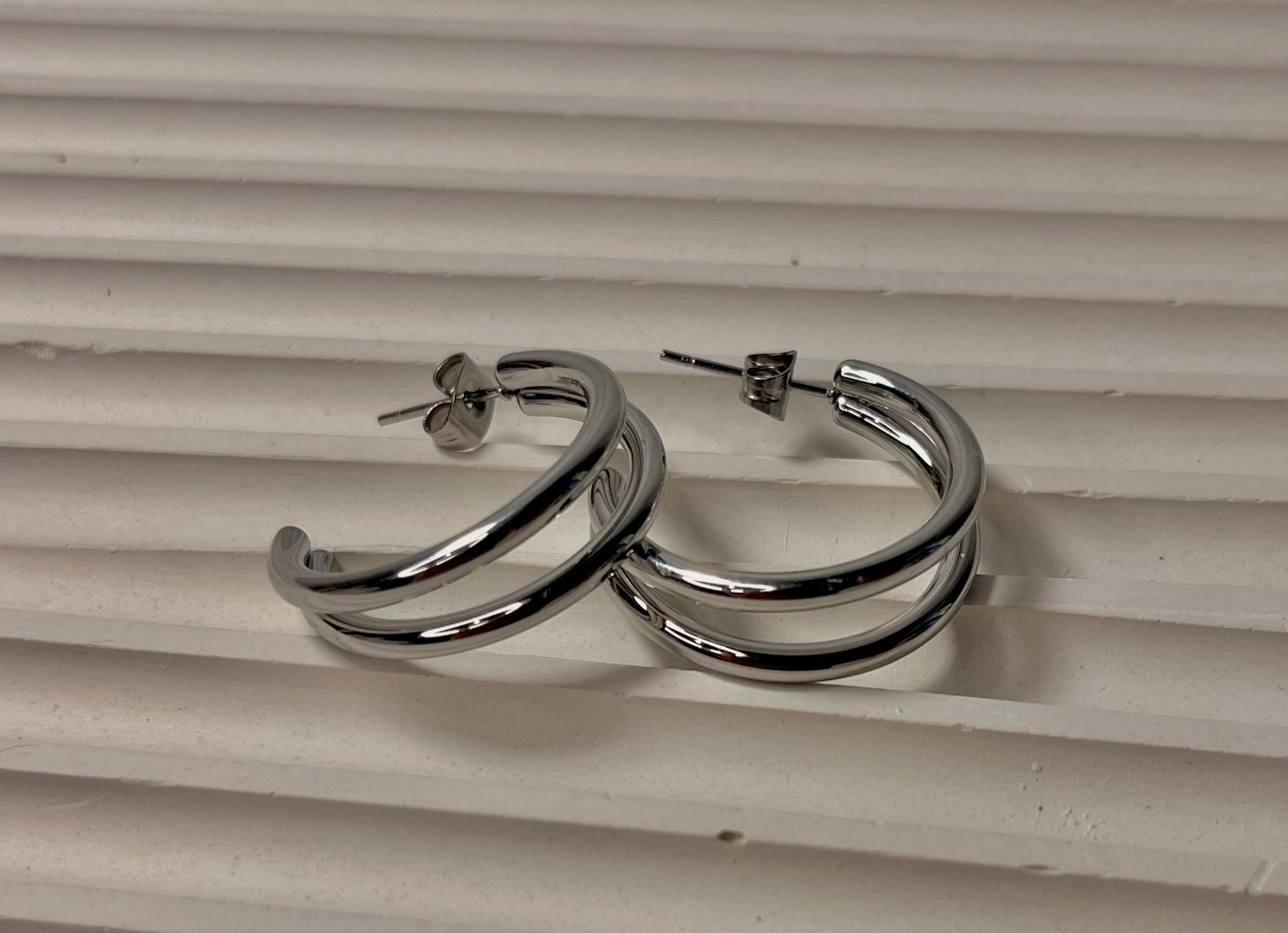 Double Hoop Silver Earrings – Minimalist Modern Style