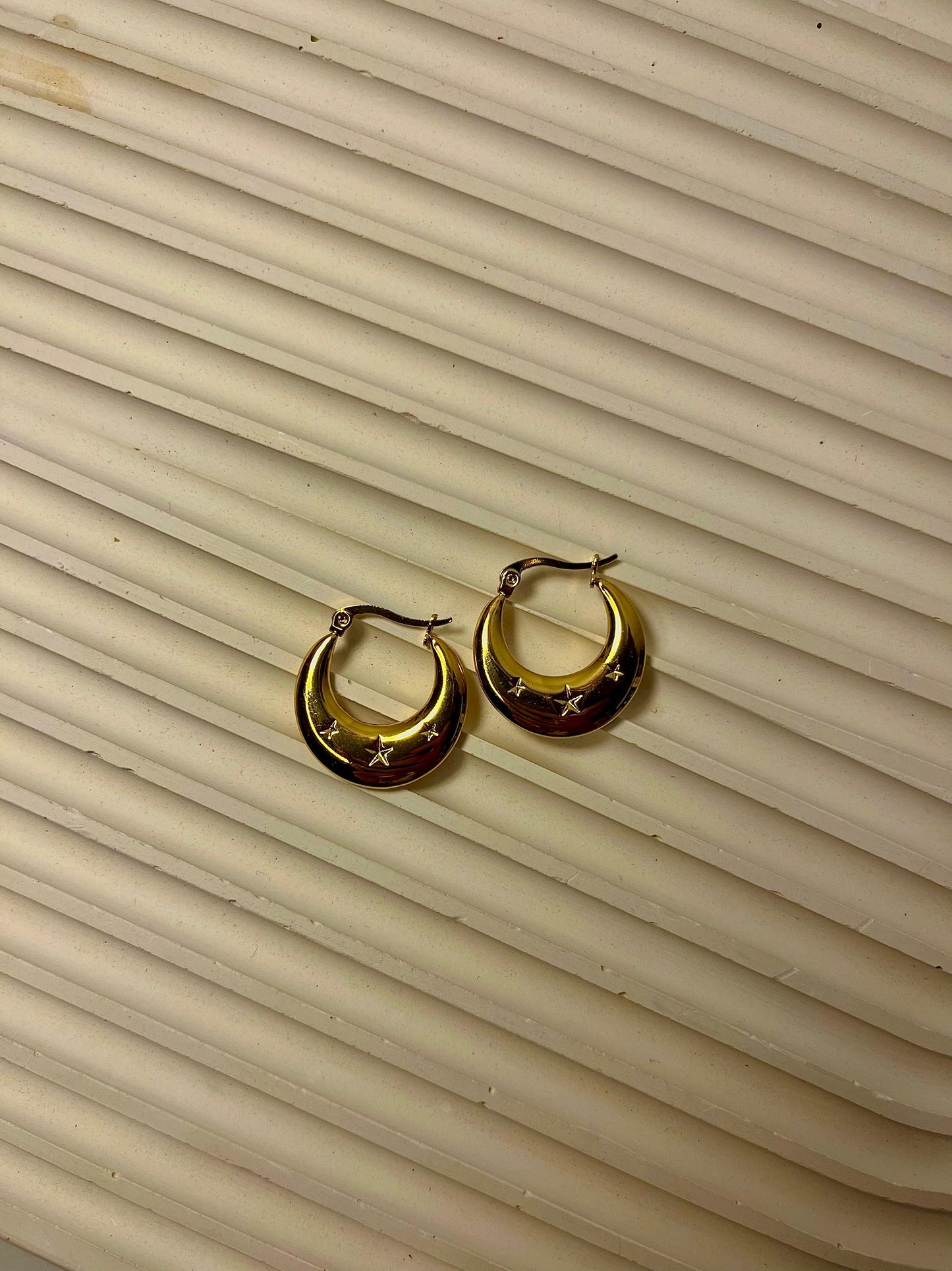 Gold Crescent Hoop Earrings with Star Detailing – Celestial Charm