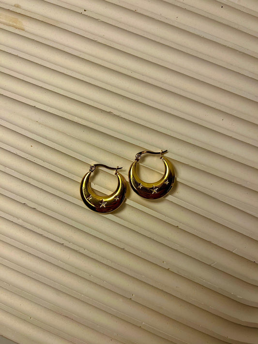 Gold Crescent Hoop Earrings with Star Detailing – Celestial Charm