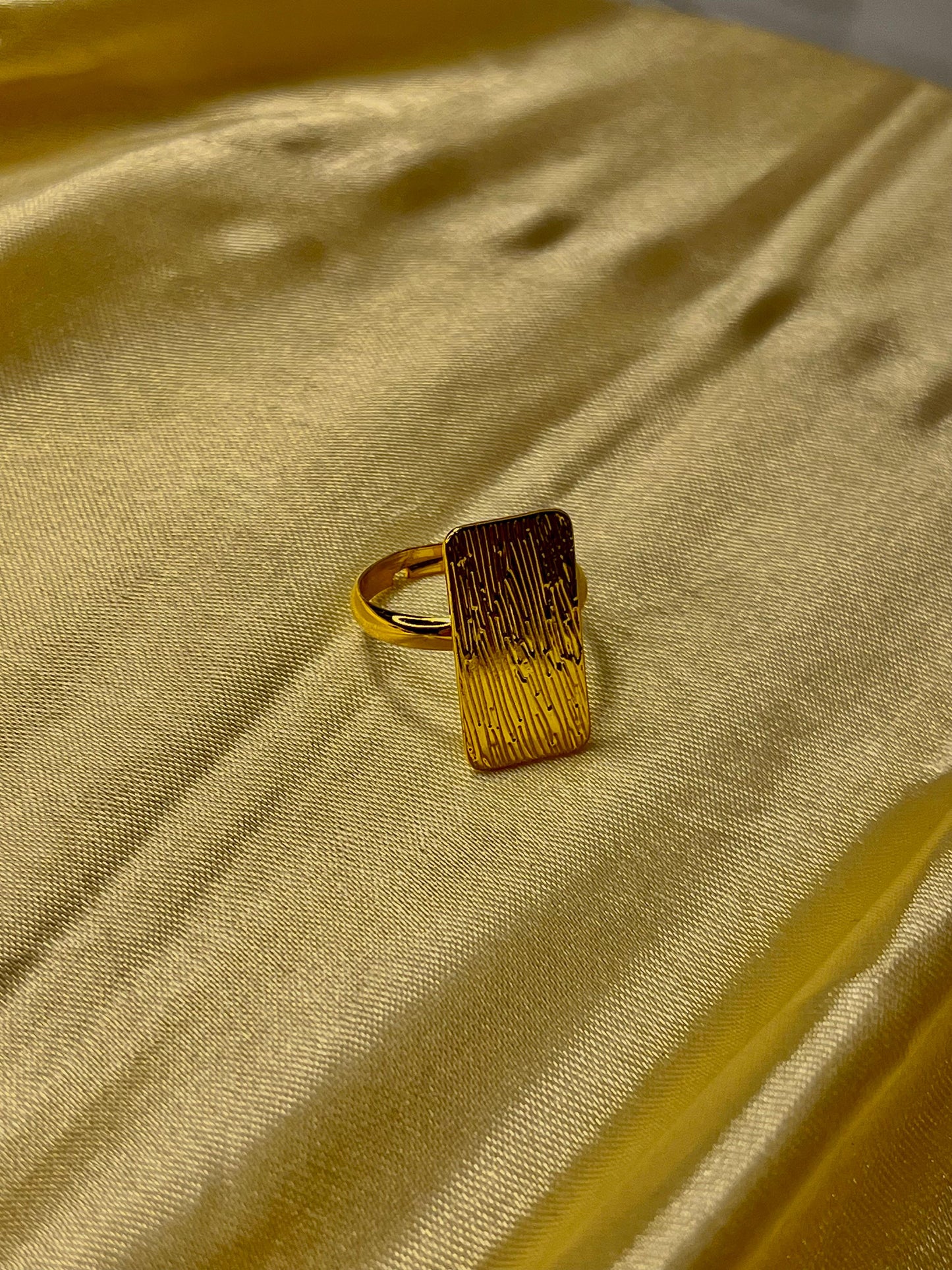 Elegant Gold-Tone Rectangle Textured Ring