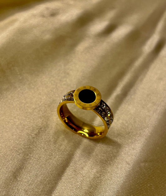 Luxurious Gold & Black Roman Numeral Ring