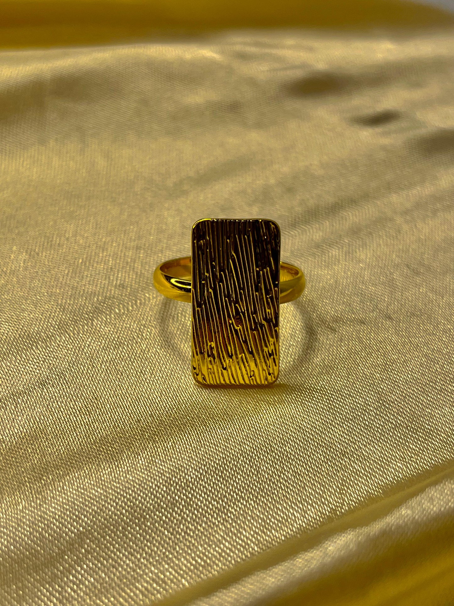 Elegant Gold-Tone Rectangle Textured Ring