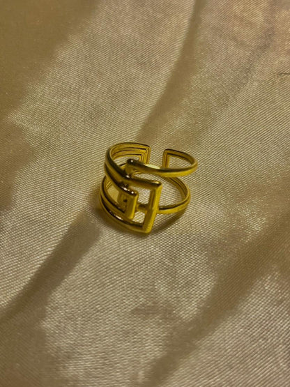 Luxury Gold-Plated Adjustable Initial-Inspired Ring – Modern Statement Design