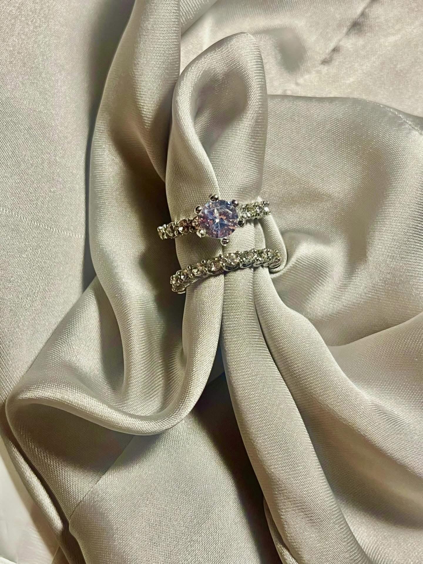 Elegant Silver Zirconia Ring Set for Women – Sparkling Duo Engagement & Wedding Band