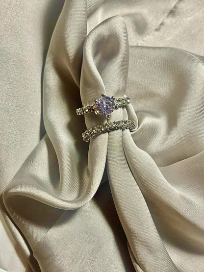 Elegant Silver Zirconia Ring Set for Women – Sparkling Duo Engagement & Wedding Band