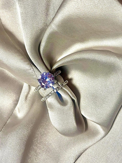 Elegant Silver Zirconia Ring Set for Women – Sparkling Duo Engagement & Wedding Band