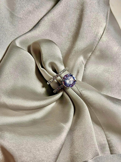 Elegant Silver Zirconia Ring Set for Women – Sparkling Duo Engagement & Wedding Band