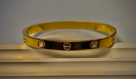 Classic Screw Motif Gold Bangle with Stones
