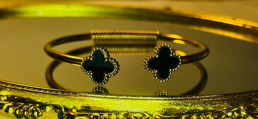 Elegant Double Clover Stainless Steel Bangle – Premium Quality