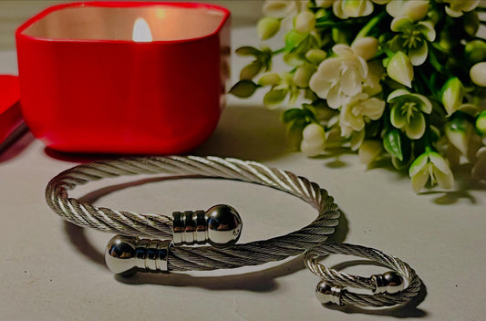 Twisted Cable Bangle & Ring Set – Premium Stainless Steel (Unisex)