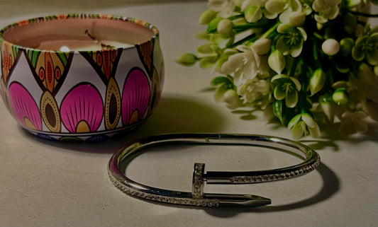 Steel Crystal Nail-Inspired Bangle – High-Quality Stainless Steel