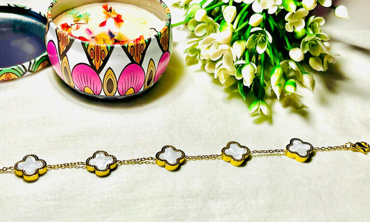 White Clover Charm Bracelet – Gold-Tone Stainless Steel